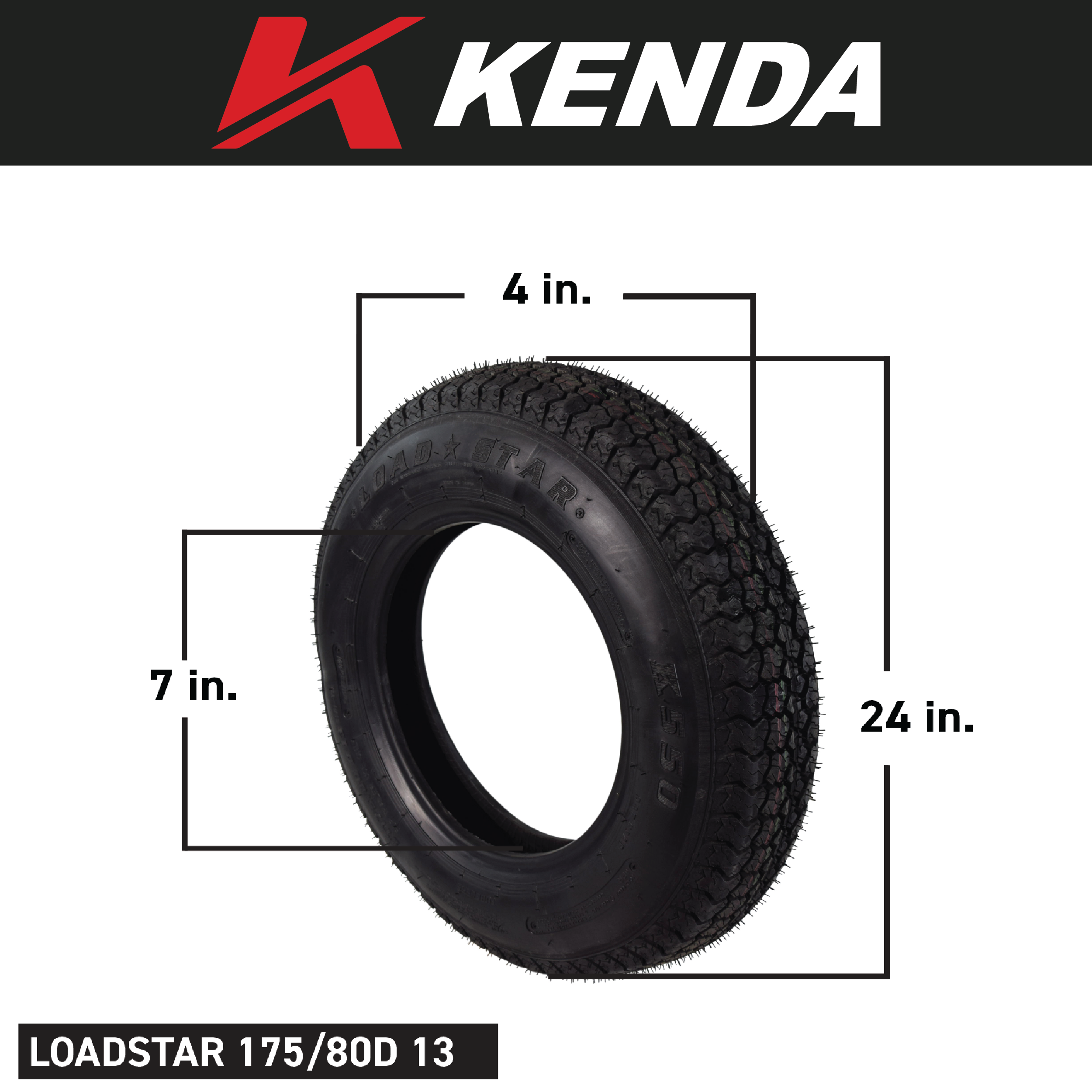 Kenda 31722002 ST175/80D13 Load Star 6 Ply Tubeless Trailer Tire w Key Chain Bottle Opener