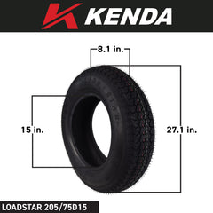 Kenda K550 ST205/75D15 Loadstar Trailer Tire Bias-Ply Tire for Superior Towing Performance with Enhanced Stability for Utility Trailers, Cargo Trailers, and Boat Trailers with Kenda Keychain