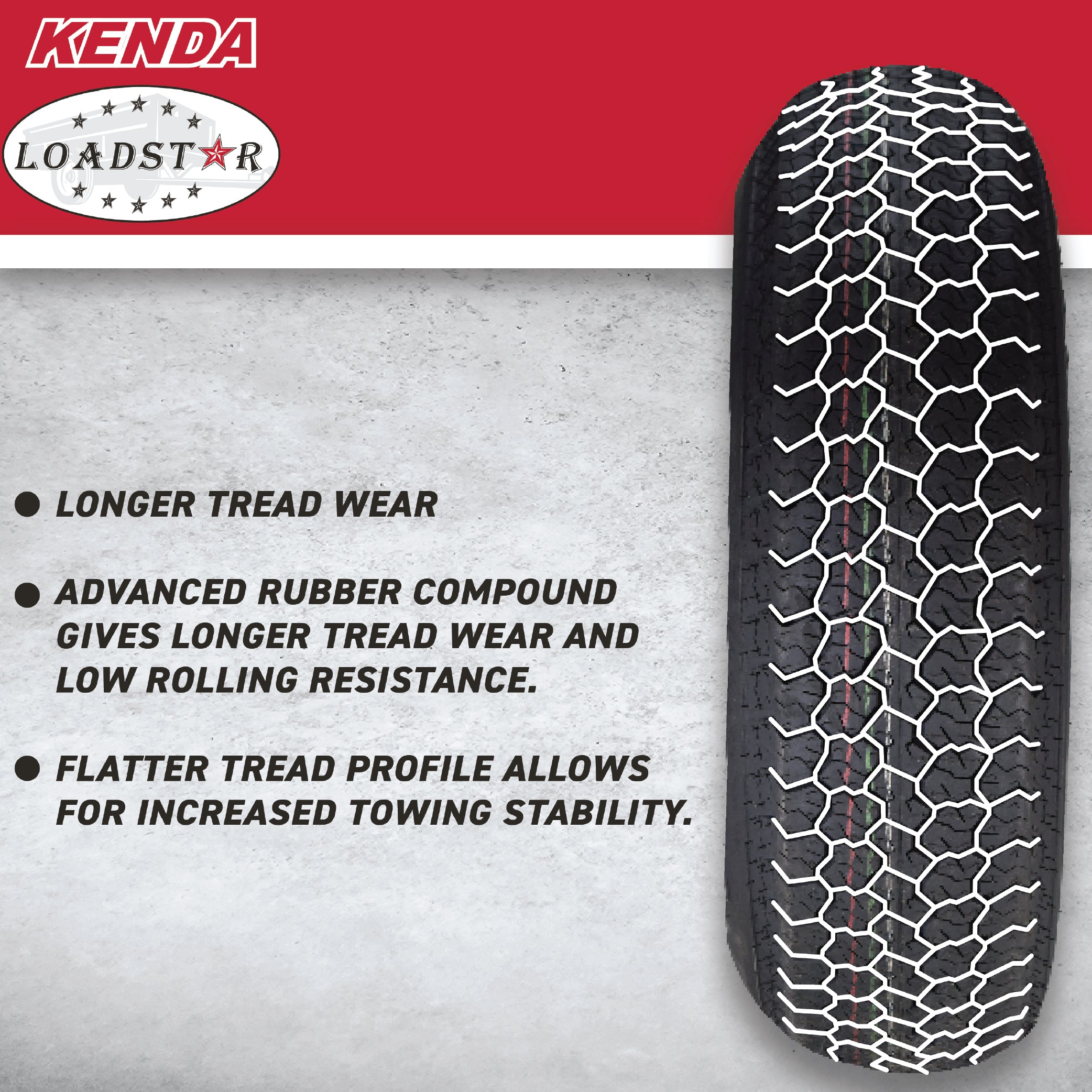 Kenda K550 ST205/75D15 Loadstar Trailer Tire Bias-Ply Tire for Superior Towing Performance with Enhanced Stability for Utility Trailers, Cargo Trailers, and Boat Trailers with Kenda Keychain