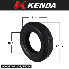 Kenda 32032005 ST205/75D14 Load Star 6 Ply Tubeless Trailer Tire w Key Chain Bottle Opener