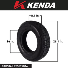 Kenda K550 ST205/75D14 Loadstar Trailer Tire Bias-Ply Tire for Superior Towing Performance with Enhanced Stability for Utility Trailers, Cargo Trailers, and Boat Trailers with Kenda Keychain (4 Pack)