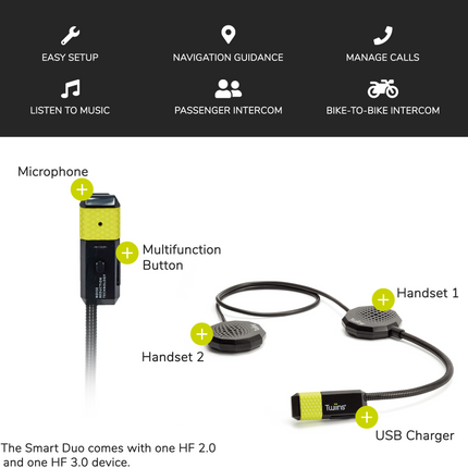 Twiins HF Smart Duo Bluetooth Motorcycle Helmet Communication Headset