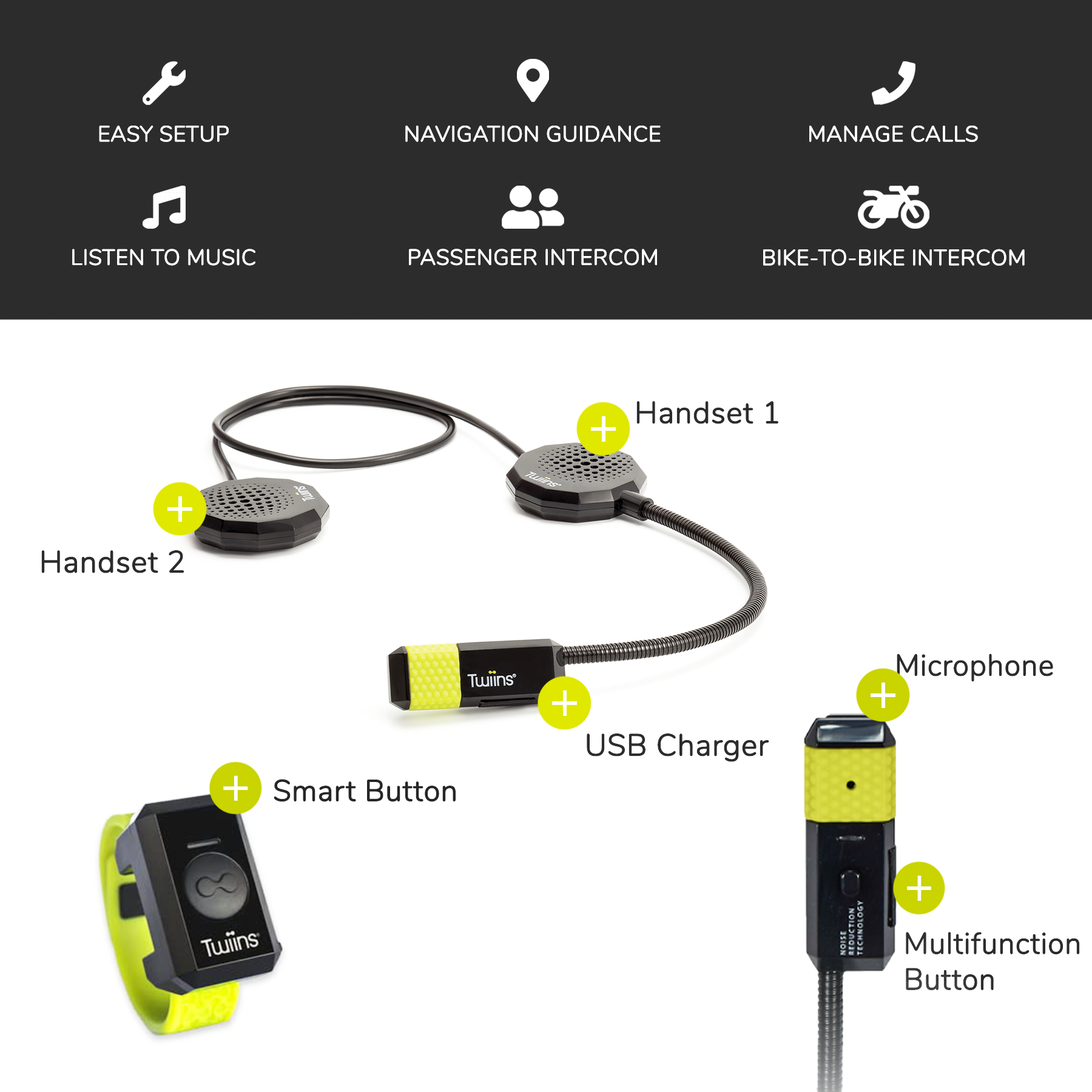 Twiins HF Group Talk Bluetooth Motorcycle Helmet Communication Headset