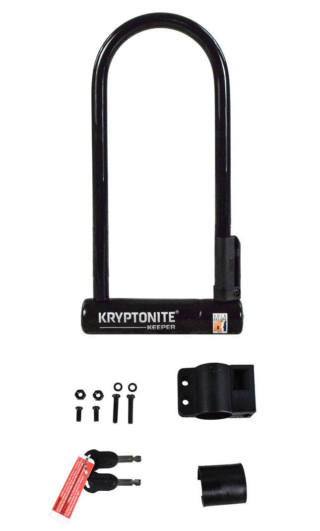 Kryptonite Keeper Bike U-Lock, Anti-Theft Security Bicycle U Lock, Sold Secure Silver, 12mm Steel Shackle with Mounting Bracket and Keys, High Security Lock for Bicycles E-Bike, Scooters, Black