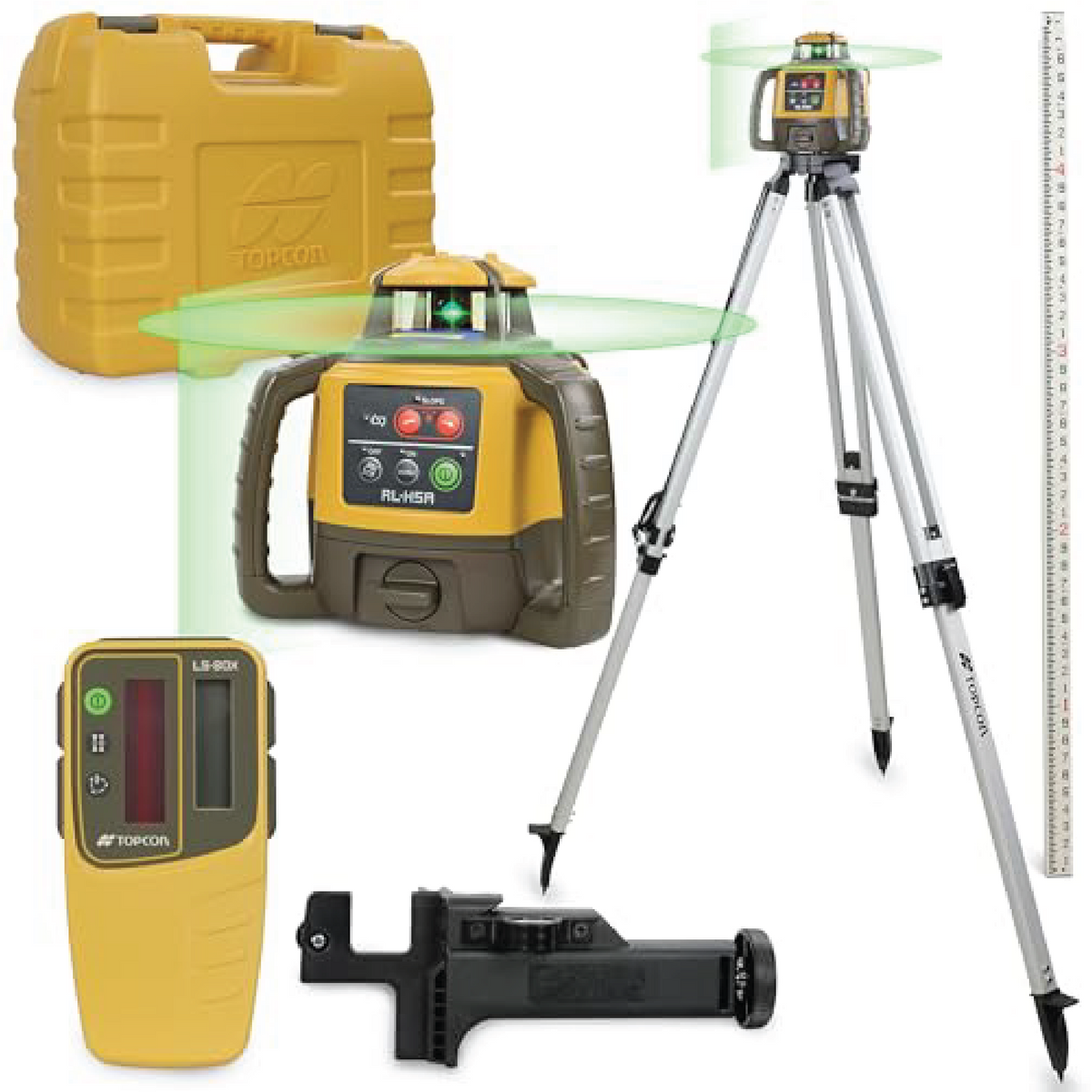 Topcon 1021200-07 RL-H5A Horizontal Self-Leveling Rotary Laser LS-80X Receiver with Tripod & Tenth Grade Level Rod