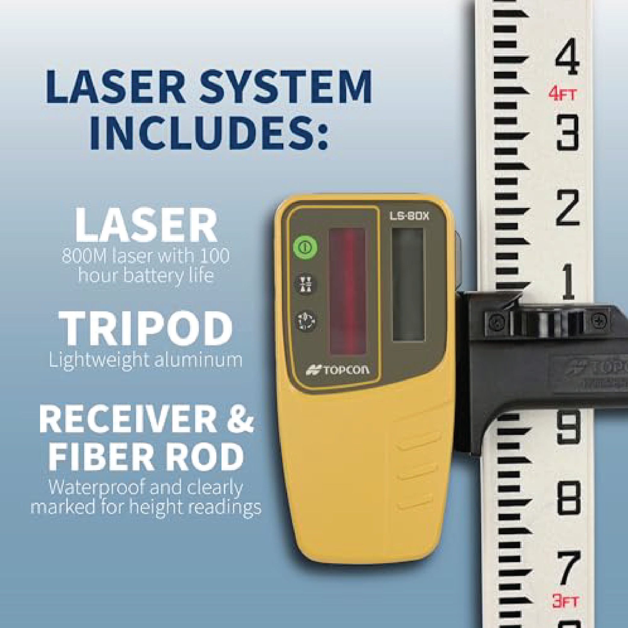 Topcon 1021200-07 RL-H5A Horizontal Self-Leveling Rotary Laser LS-80X Receiver with Tripod & Tenth Grade Level Rod