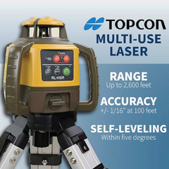 Topcon 1021200-07 RL-H5A Horizontal Self-Leveling Rotary Laser LS-80X Receiver with Tripod & Tenth Grade Level Rod