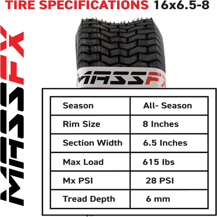MASSFX 16x6.5-8 Lawn Mower Tires 4ply 4 Pack