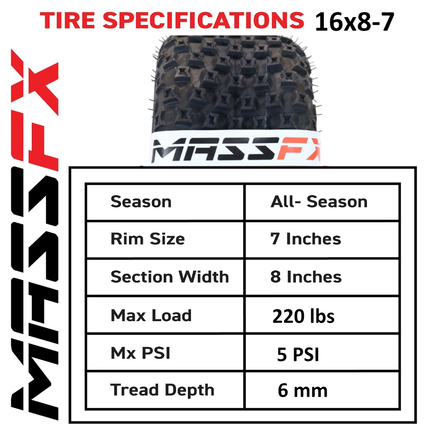 MASSFX Go Kart/ATV Tires 3 set 16x8-7 4Ply