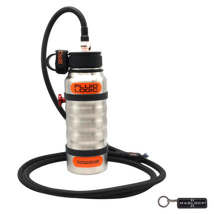 Fluidlogic Wave Stainless Steel Hydration Bottle w/ Quick Release Universal Rollbar Mount & Hardware For UTV, SxS and Other Offroad Vehicles (32oz) with Keychain