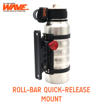 Fluidlogic Wave Stainless Steel Hydration Bottle w/ Quick Release Universal Rollbar Mount & Hardware For UTV, SxS and Other Offroad Vehicles (32oz) with Keychain