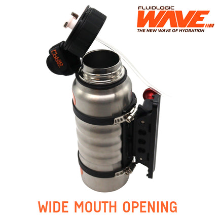 Fluidlogic Wave Stainless Steel Hydration Bottle w/ Quick Release Universal Rollbar Mount & Hardware For UTV, SxS and Other Offroad Vehicles (32oz) with Keychain