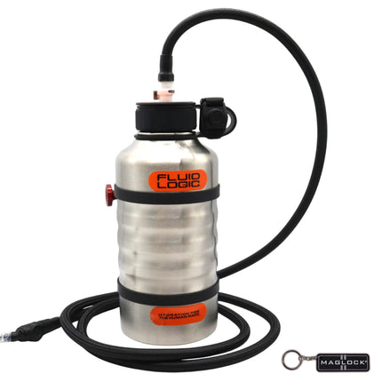 FLUIDLOGIC Wave Stainless Steel Hydration Bottle w/Quick Release Universal Rollbar Mount & Hardware For UTV, SxS and Other Offroad Vehicles (64oz) with Keychain