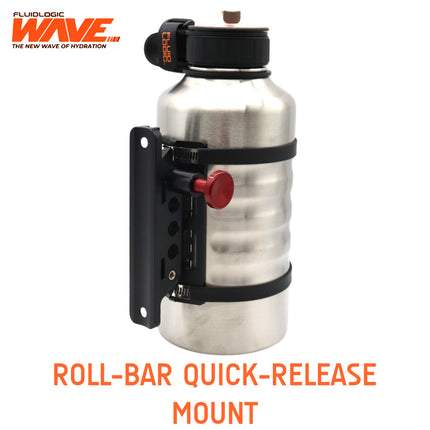FLUIDLOGIC Wave Stainless Steel Hydration Bottle w/Quick Release Universal Rollbar Mount & Hardware For UTV, SxS and Other Offroad Vehicles (64oz) with Keychain