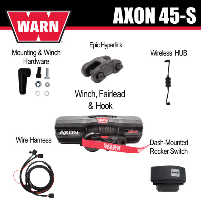 WARN AXON 45-S Powersport Winch – 4,500 lb Pulling Capacity, Synthetic Rope,  Advanced Sealed Motor, IP68 Waterproof, All-Metal Gear Train for ATV/UTV Recovery, Includes "H" shaped hyperlink shackle