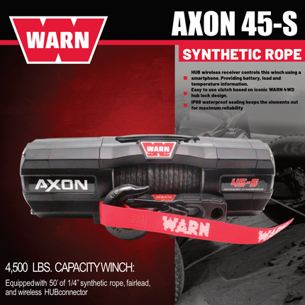 WARN AXON 45-S Powersport Winch – 4,500 lb Pulling Capacity, Synthetic Rope,  Advanced Sealed Motor, IP68 Waterproof, All-Metal Gear Train for ATV/UTV Recovery, Includes "H" shaped hyperlink shackle