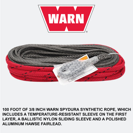Warn ZEON 10-S 12V Electrical Utility Winch with 100 ft of 3/8 in Spydura Synthetic Rope & 10,000 lbs. for Trucks & SUVs - Includes Wired Remote and EPIC Dual Pin "H" Shape Shackle Hyperlink (89611)