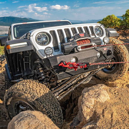 Warn ZEON 10-S 12V Electrical Utility Winch with 100 ft of 3/8 in Spydura Synthetic Rope & 10,000 lbs. for Trucks & SUVs - Includes Wired Remote and EPIC Dual Pin "H" Shape Shackle Hyperlink (89611)