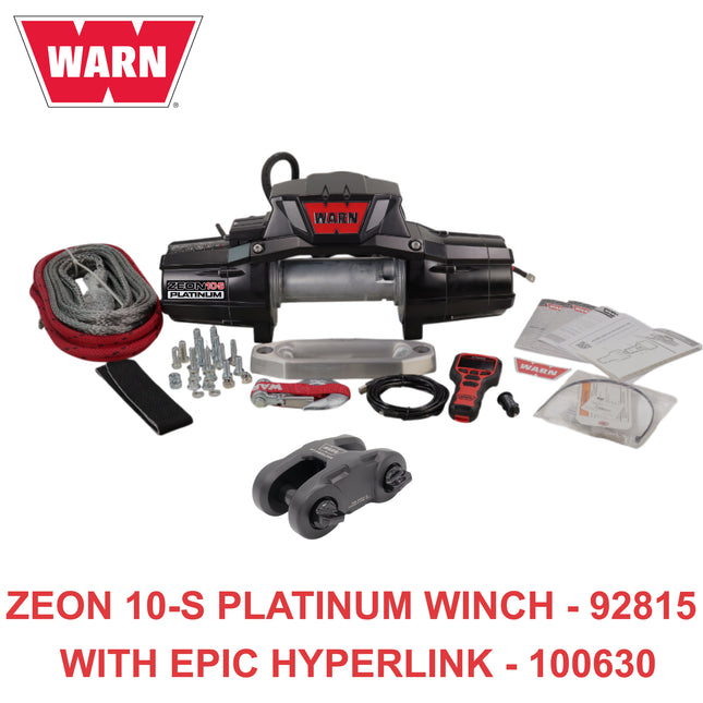 Warn ZEON 10-S Platinum 12V Electrical Utility Winch with 100 ft of 3/8 in Spydura Synthetic Rope & 10,000 lbs. - Includes Wireless Remote and EPIC Dual Pin "H" Shape Shackle Hyperlink (92815)