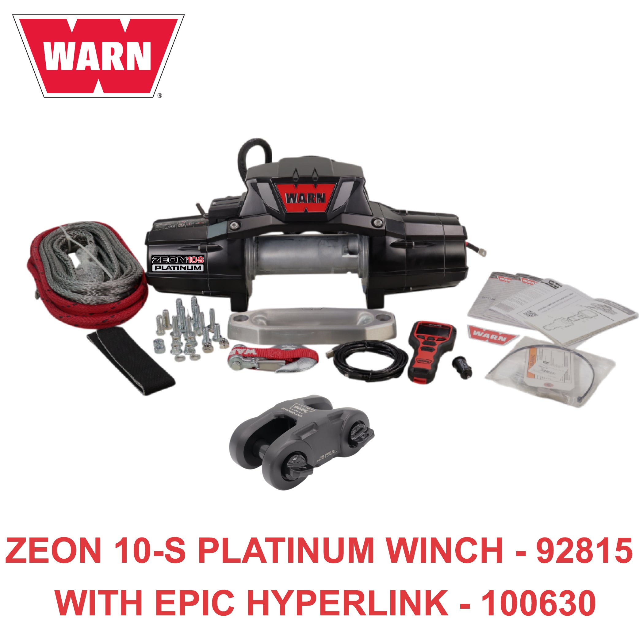 Warn ZEON 10-S Platinum 12V Winch 100ft of 3/8in Synthetic Rope w/ Hyperlink