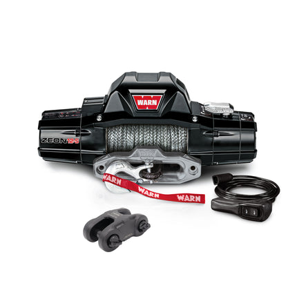 Warn ZEON 12-S 12V Electrical Utility Winch with 80 ft of 3/8 in Spydura Synthetic Rope & 12,000 lbs. for Trucks & SUVs - Includes Wired Remote and EPIC Dual Pin "H" Shape Shackle Hyperlink (95950)