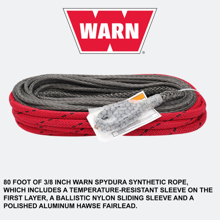 Warn ZEON 12-S 12V Electrical Utility Winch with 80 ft of 3/8 in Spydura Synthetic Rope & 12,000 lbs. for Trucks & SUVs - Includes Wired Remote and EPIC Dual Pin "H" Shape Shackle Hyperlink (95950)