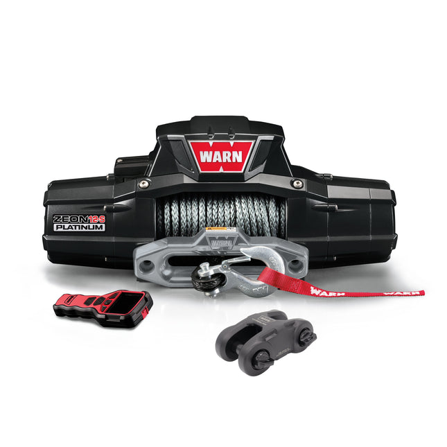Warn ZEON 12-S Platinum 12V Electrical Utility Winch with 80 ft of 3/8 in Spydura Synthetic Rope & 12,000 lbs. - Includes Wireless Remote and EPIC Dual Pin "H" Shape Shackle Hyperlink (95960)