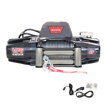 WARN VR EVO 8 Standard Duty Electric Winch for  2-door Jeeps and lighter SUVs , 12V DC, 8,000 lb Line Pull, 90 ft Steel Cable with Roller Fairlead, IP68 Waterproof, Series-Wound Motor.