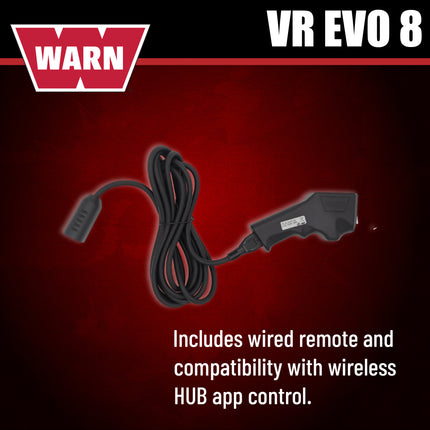 WARN VR EVO 8 Standard Duty Electric Winch for  2-door Jeeps and lighter SUVs , 12V DC, 8,000 lb Line Pull, 90 ft Steel Cable with Roller Fairlead, IP68 Waterproof, Series-Wound Motor.