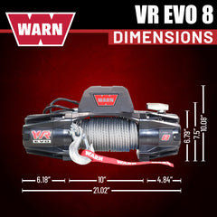 WARN VR EVO 8 Standard Duty Electric Winch for  2-door Jeeps and lighter SUVs , 12V DC, 8,000 lb Line Pull, 90 ft Steel Cable with Roller Fairlead, IP68 Waterproof, Series-Wound Motor.