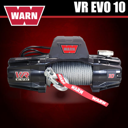 WARN VR EVO 10 Standard Duty Electric Winch for 1/2-ton pickups, Jeeps, and larger SUVs, 12V DC, 10,000 lb Line Pull, 90 ft Steel Cable with Roller Fairlead, Relocatable Control Pack.