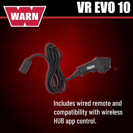 WARN VR EVO 10 Standard Duty Electric Winch for 1/2-ton pickups, Jeeps, and larger SUVs, 12V DC, 10,000 lb Line Pull, 90 ft Steel Cable with Roller Fairlead, Relocatable Control Pack.
