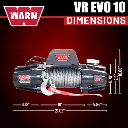 WARN VR EVO 10 Standard Duty Electric Winch for 1/2-ton pickups, Jeeps, and larger SUVs, 12V DC, 10,000 lb Line Pull, 90 ft Steel Cable with Roller Fairlead, Relocatable Control Pack.