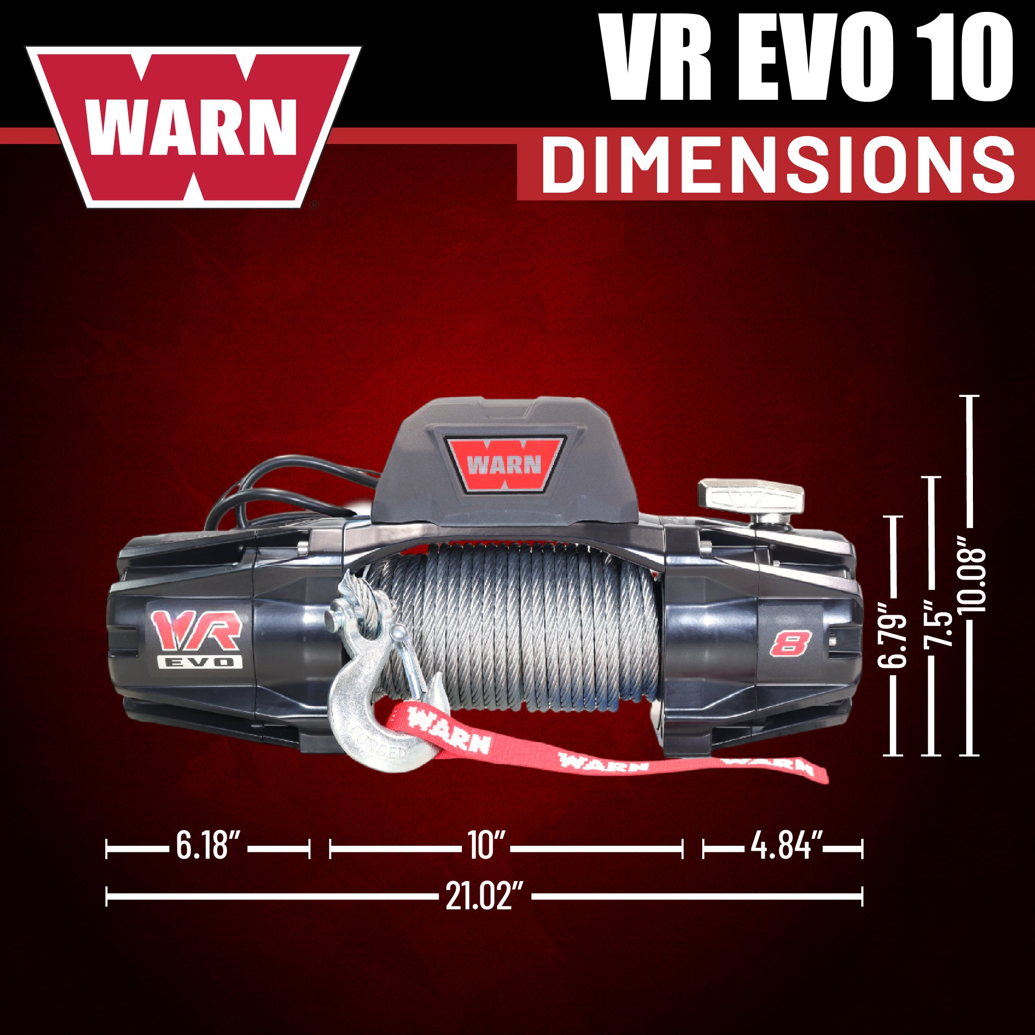 WARN VR EVO 10 Winch, 10,000 lb Capacity, Steel Rope - 103252
