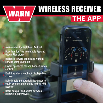 WARN 103945 HUB Wireless Receiver for Truck, SUV, and Jeep Winches – Bluetooth‑Compatible Wireless Control Module for WARN HUB App