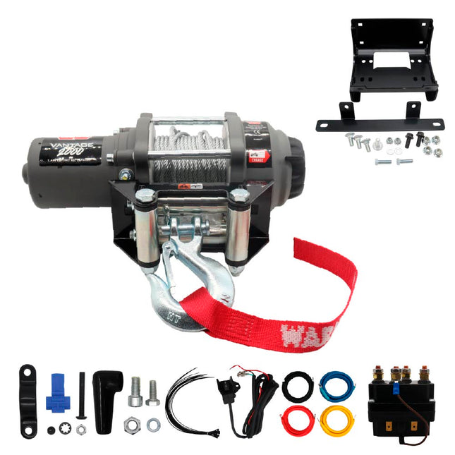 WARN Vantage 2000 Winch and Mount Kit (108212 101678) for 2014-2023 Kawasaki Teryx 800, Teryx4, KRX 1000 - Bolt-On Steel Plate Compatible with ProVantage & Vantage Winches