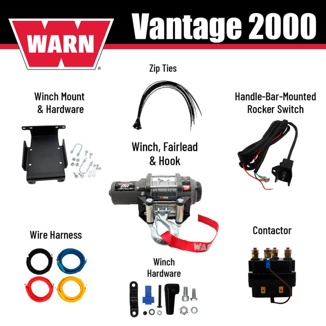 WARN Vantage 2000 Winch and Mount Kit (108212 70326) for Suzuki King Quad 450/500/700/750 (2005-2025) & QuadRacer - Heavy-Duty Steel Bolt-On Plate Compatible with ProVantage and Vantage Winches