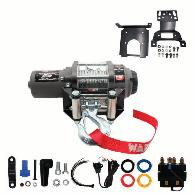 WARN Vantage 2000 Winch & Mount Kit(108212 92332)for 2014-2025 Polaris RZR XP 1000, RZR 900, General 1000 Models - Bolt-On Black Powder-Coated Steel Plate Compatible with Pro Vantage & Vantage Winches