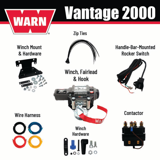 WARN Vantage 2000 Winch and Mount Kit (108212 95740) for 2016-2024 Yamaha Grizzly 700 & Kodiak 700 - Heavy-Duty Steel Bolt-On Plate Compatible with ProVantage and Vantage Winches