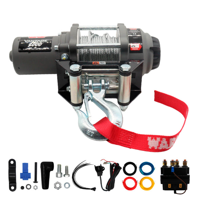 WARN Vantage 2000 12V DC Electric Winch for ATV UTV Side-by-Side - 2000 lb Pulling Capacity, 55 Ft Steel Wire Rope, Fully Sealed Motor, Planetary Gear System, Roller Fairlead (Model 108212)