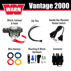 WARN Vantage 2000 12V DC Electric Winch for ATV UTV Side-by-Side - 2000 lb Pulling Capacity, 55 Ft Steel Wire Rope, Fully Sealed Motor, Planetary Gear System, Roller Fairlead (Model 108212)