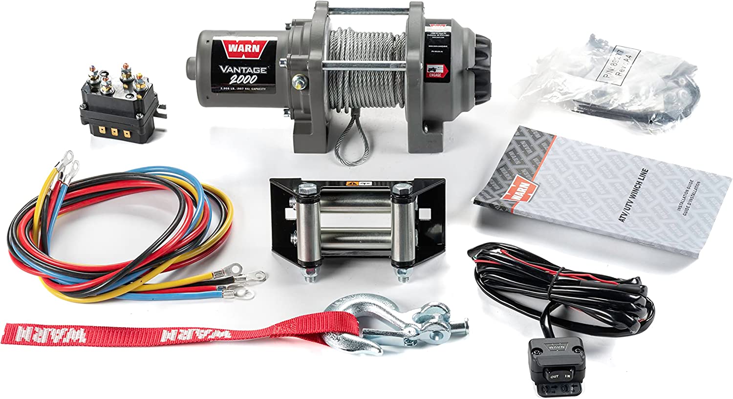 Warn Vantage 2000 DC 12V ATV/UTV Electric Winch with 55' of Wire Rope & 2000 lbs. Pull Capacity (108212)
