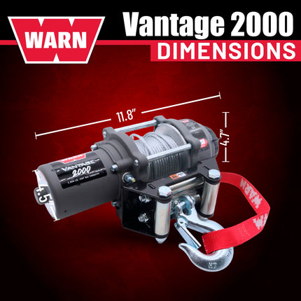 WARN Vantage 2000 12V DC Electric Winch for ATV UTV Side-by-Side - 2000 lb Pulling Capacity, 55 Ft Steel Wire Rope, Fully Sealed Motor, Planetary Gear System, Roller Fairlead (Model 108212)