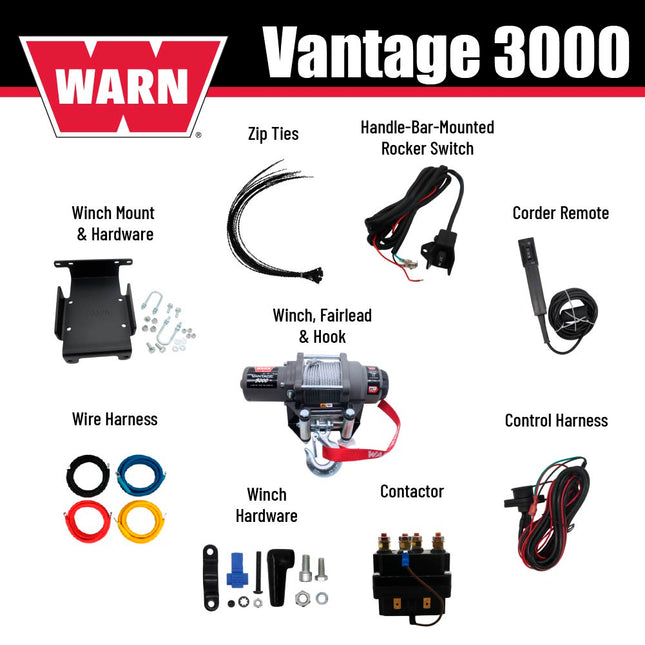 WARN Vantage 3000 Winch and Mount Kit (108213 70326) for Suzuki King Quad 450/500/700/750 (2005-2025) & QuadRacer - Heavy-Duty Steel Bolt-On Plate Compatible with ProVantage and Vantage Winches