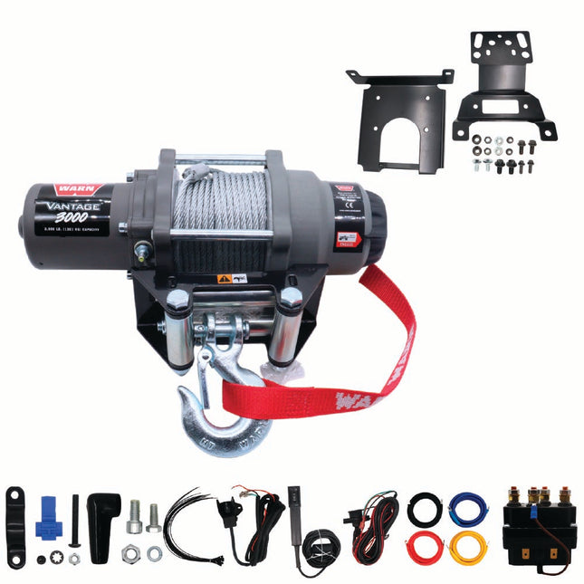 WARN Vantage 3000 Winch & Mount Kit(108213 92332)for 2014-2025 Polaris RZR XP 1000, RZR 900, General 1000 Models - Bolt-On Black Powder-Coated Steel Plate Compatible with Pro Vantage & Vantage Winches