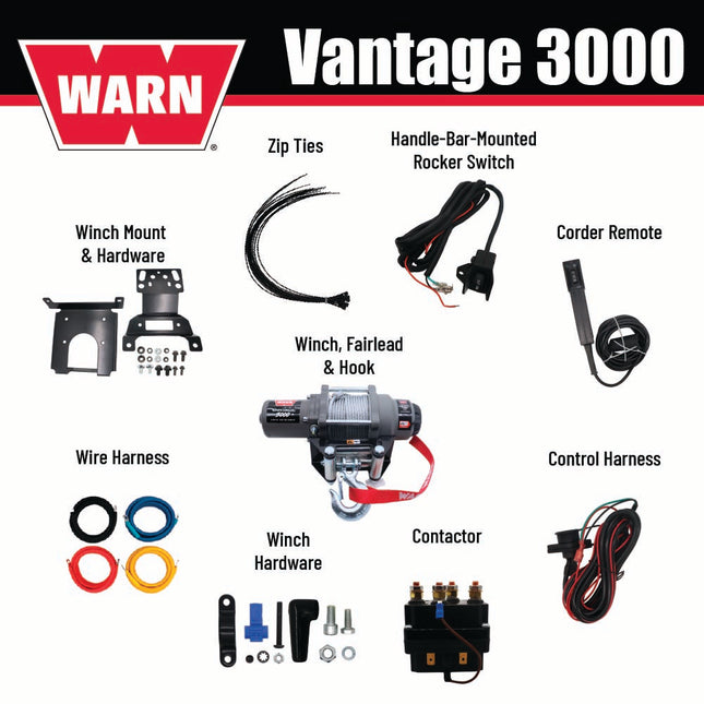 WARN Vantage 3000 Winch & Mount Kit(108213 92332)for 2014-2025 Polaris RZR XP 1000, RZR 900, General 1000 Models - Bolt-On Black Powder-Coated Steel Plate Compatible with Pro Vantage & Vantage Winches