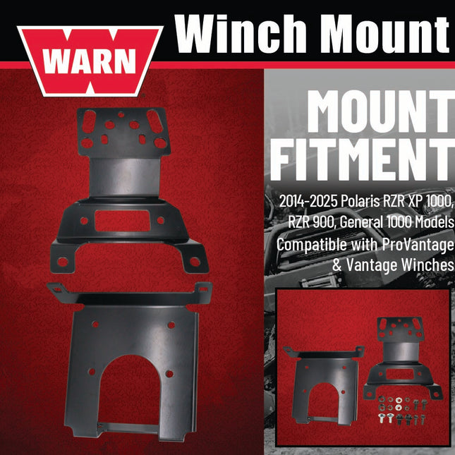 WARN Vantage 3000 Winch & Mount Kit(108213 92332)for 2014-2025 Polaris RZR XP 1000, RZR 900, General 1000 Models - Bolt-On Black Powder-Coated Steel Plate Compatible with Pro Vantage & Vantage Winches