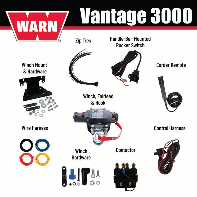 WARN Vantage 3000 Winch and Mount Kit (108213 95740) for 2016-2024 Yamaha Grizzly 700 & Kodiak 700 - Heavy-Duty Steel Bolt-On Plate Compatible with ProVantage and Vantage Winches