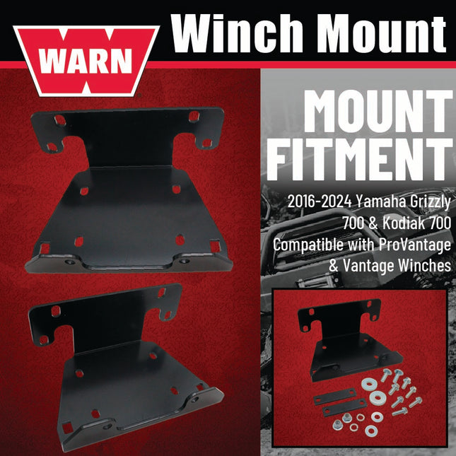 WARN Vantage 3000 Winch and Mount Kit (108213 95740) for 2016-2024 Yamaha Grizzly 700 & Kodiak 700 - Heavy-Duty Steel Bolt-On Plate Compatible with ProVantage and Vantage Winches