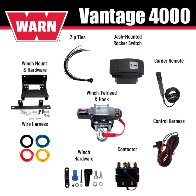 WARN Vantage 4000 Winch and Mount Kit (108214 101678) for 2014-2023 Kawasaki Teryx 800, Teryx4, KRX 1000 - Bolt-On Steel Plate Compatible with ProVantage & Vantage Winches